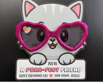 EDITABLE Valentine Sunglasses Gift Exchange Kids Gift Tag - Your Purr-fect Cool Cat Sunglasses Valentines Non Food Classroom Exchange Tag