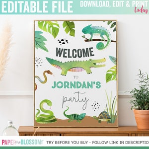 EDITABLE Hop Creep and Slither Reptile Welcome Poster - Alligator Snake Chameleon tortoise Lizard Welcome Sign - Outdoor Critter Sign 16x20