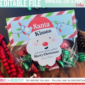 Christmas Santa Kisses Beard Candy Gift Tag - Chocolate Kisses Christmas Exchange School Classroom Kids Gift Tag EDITABLE DIY - Friend Candy