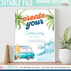 EDITABLE The Big One Surfing Custom Sign - Ocean Beach Surf Birthday Custom Signage - Surfing Boy Wave Retro Custom Sign PDF DIY File 8x10