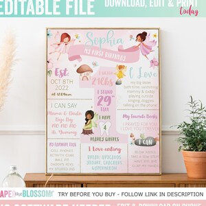 EDITABLE Fairy Whimsical Enchanted Pixie First Birthday Stats Poster - Enchanted Fairy Forest Poster - Customize Fairy Stats 16x20 Poster