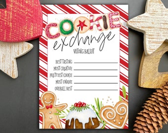 Bulletin de vote d'échange de biscuits de Noël - Bulletin de vote d'échange de biscuits de Noël - Baking Spirits Bright Ballot - Fichier de bricolage PDF personnalisable