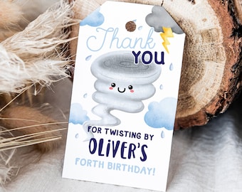 Editable Four-nado Tornado Birthday Thank you Favor Tag - Storm Chaser Two-nado  Thank you Tag - Twister Weather Storm Thank You Tag PDF DIY