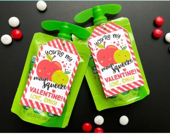 EDITABLE You&#39;re my Main Squeeze Applesauce Valentines Day Kids Gift Tag -  Valentines Treat Bag Tag - Apple Gift Tag