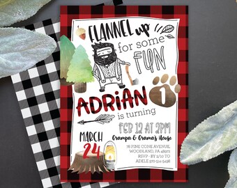 EDITABLE Lumberjack Flannel up for some Fun Party Invitation - Little Lumberjack is one - Customizable PDF DIY File