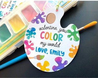 EDITABLE Valentines, you color my world Valentines Day Kids Gift Tag -  Valentines Paint Palette gift tag - Paint Friendship Valentines gift