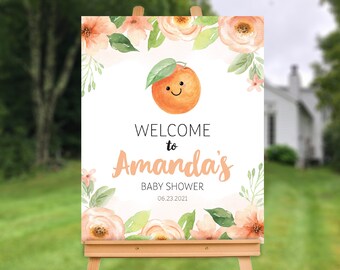 REDIGERBAR Lilla sötnos babyshower-välkomstskylt - Clementine babyshower-välkomstskylt - Anpassningsbar orange citrus-välkomstskylt