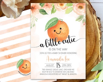 MODIFIABLE A Little Cutie is on the Way Baby shower Invitation - Aquarelle Orange Clémentine Baby Shower Invite - Cutie baby shower invite