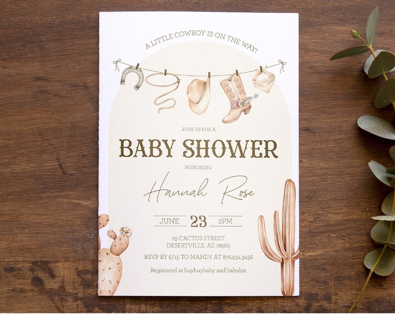 Editable Little Cowboy Baby Shower Invitation Wild West Rodeo Baby Shower Country Western Ranch Baby Boy Shower Invitation