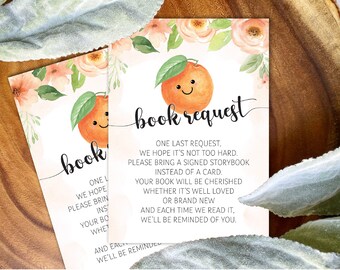 EDITABLE A Little Cutie Baby Shower Book Request Card - A Little Cutie is on the Way Books for Baby Card  - Watercolor Clementine Shower