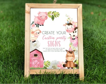 EDITABLE Little Farm Girl Barnyard Animal Birthday Custom Sign - Pink Girl Floral Farm Table sign/gift sign/favor sign/custom sign 8x10