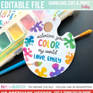 MODIFIABLE Saint-Valentin, vous colorez mon monde Saint-Valentin étiquette cadeau pour enfants - étiquette-cadeau de palette de peinture de la Saint-Valentin - cadeau peinture amitié Saint-Valentin