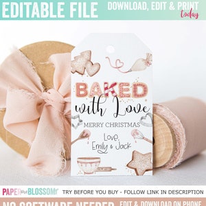 EDITABLE Christmas Baked with love Cookie Thank You Gift Tag - Christmas Cookie Baked with Love Christmas Tag