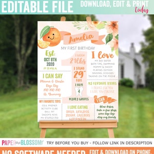 First birthday Milestone poster Birthday facts photo poster Floral Farmers Market party Picnic Garden Party Birthday stats