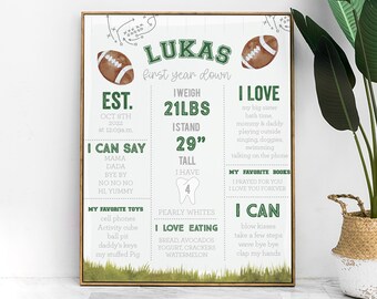 EDITABLE Football Birthday Stats Info Poster - Sports Watercolor Football Stats Sign - Sports American Football First Birthday Poster 16x20