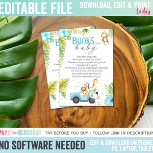 Livres MODIFIABLES pour Baby Safari Wild Animal Drive By Baby Shower - Demande de livre baby shower Card - Fichier DIY PDF personnalisable