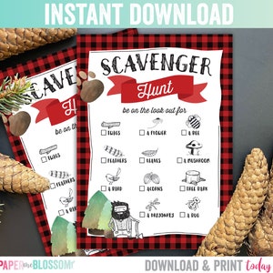 NATYCHMIASTOWE POBIERANIE Gra Lumberjack Scavenger Hunt - Red Buffalo Plaid Scavenger Hunt - Boy Camping Lumberjack Scavenger Hunt Gra
