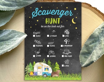 INSTANT DOWNLOAD One Happy Camper Scavenger Hunt Game - RV Camper Scavenger Hunt - Boy Camping  Scavenger Hunt Game