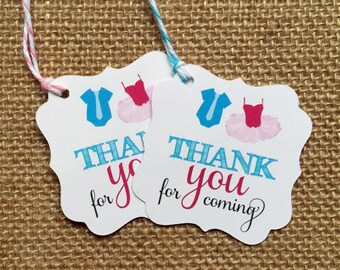 12 TIES OR TUTUS - Gender reveal baby shower Thank you favor tags (set of 12)
