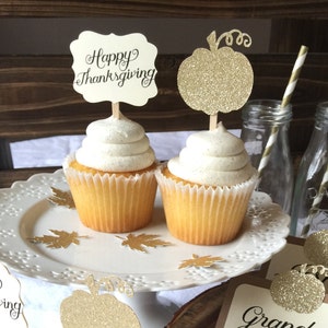 6 Thanksgiving Day Dinner tented Place Cards / Food Labels Glitter Pumpkin Escort cards image 2