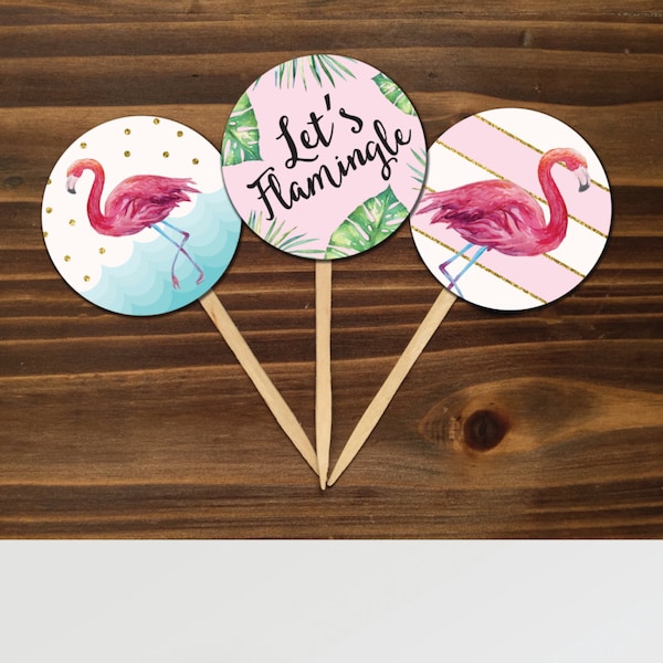 Let's Flamingle Tropical Flamingo Birthday Party Printable PDF DIY Cupcake Toppers - Instant Download - Flamingo Birthday Party