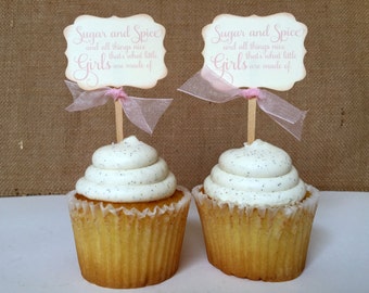 Sugar and Spice and all things Nice. Vintage Baby Girl Shower Cupcake Topper
