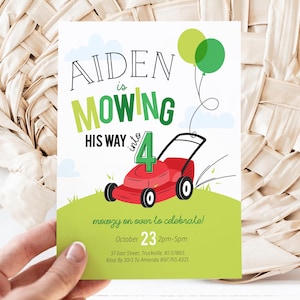 Bearbeitbare Rasenmäher Junge Geburtstagseinladung - Junge Outdoor Gartenwerkzeug Geburtstagseinladung - Rev your Motors Geburtstagsfeier 5x7 PDF