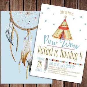POW WOW Tribal Boy Birthday Party Invitation -5x7 double sided Printable PDF - TeePee Boho Birthday Party