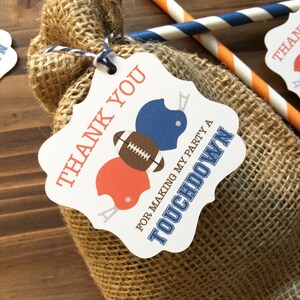 12 Football Touchdown Birthday party favor thank you tags CUSTOM COLORS
