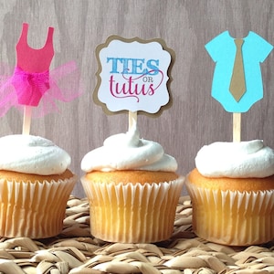 12 TIES OR TUTUS - Gender reveal baby shower Thank you favor tags (set of 12) imagem 2