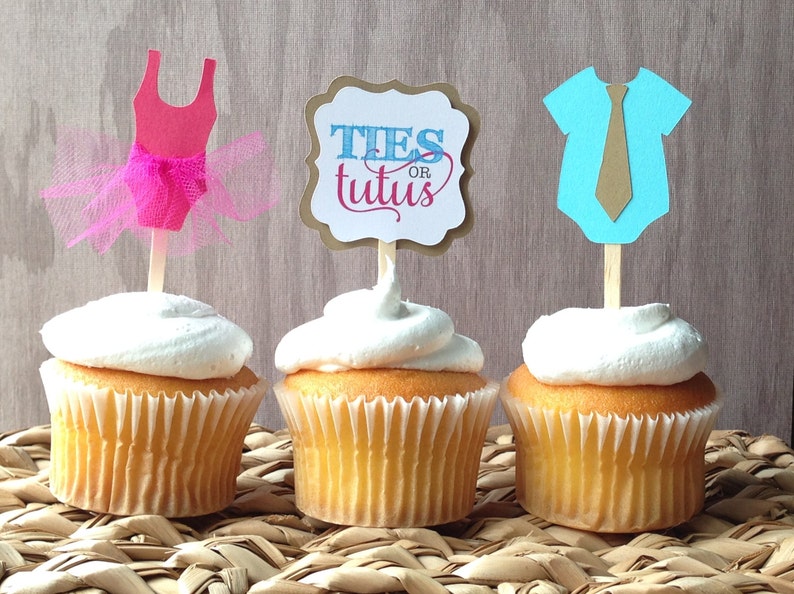 12 TIES OR TUTUS - Gender reveal baby shower Thank you favor tags (set of 12) imagem 2
