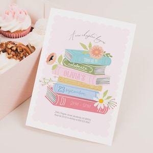 Bearbeitbar Ein neues Kapitel Mädchen Geburtstagseinladung - Märchenbuch Erstes Kapitel Einladung - Blumen Lesebuch Bibliothek Einladung 5x7 PDF