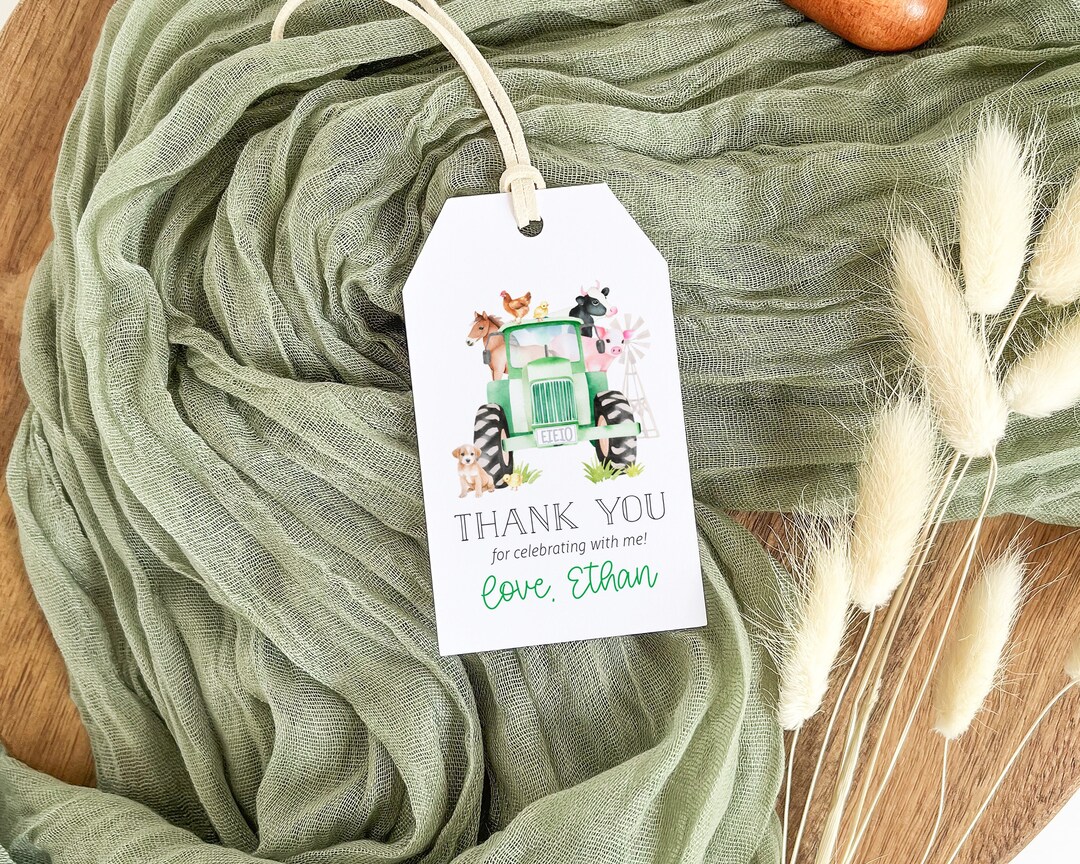 EDITABLE Boy Birthday Green Farm Tractor Favor Thank You Gift Tag - Boy ...