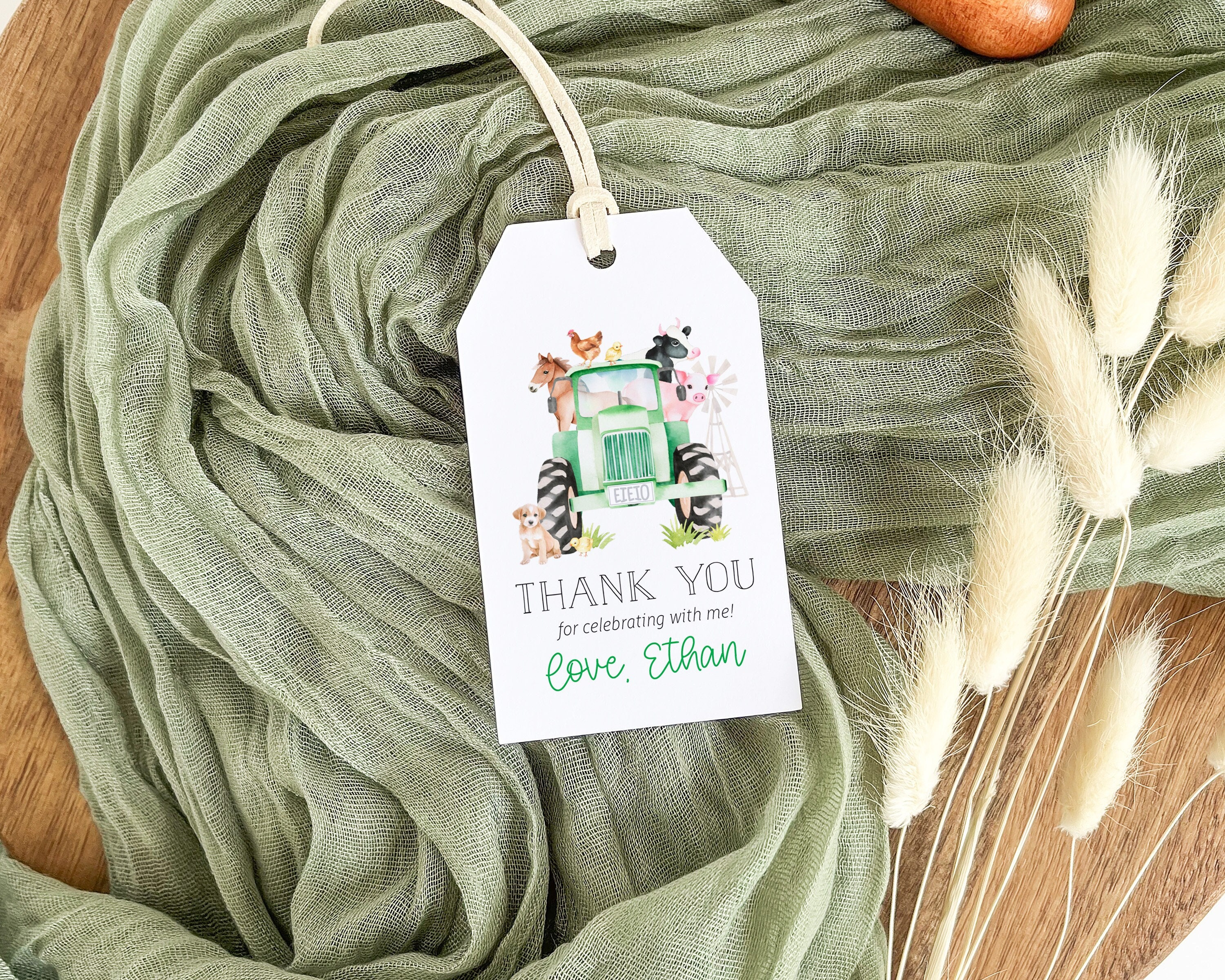EDITABLE Boy Birthday Green Farm Tractor Favor Thank You Gift Tag - Boy ...