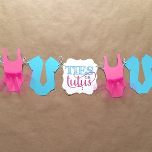 12 Gender reveal Ties or Tutus baby shower Cupcake Toppers image 2
