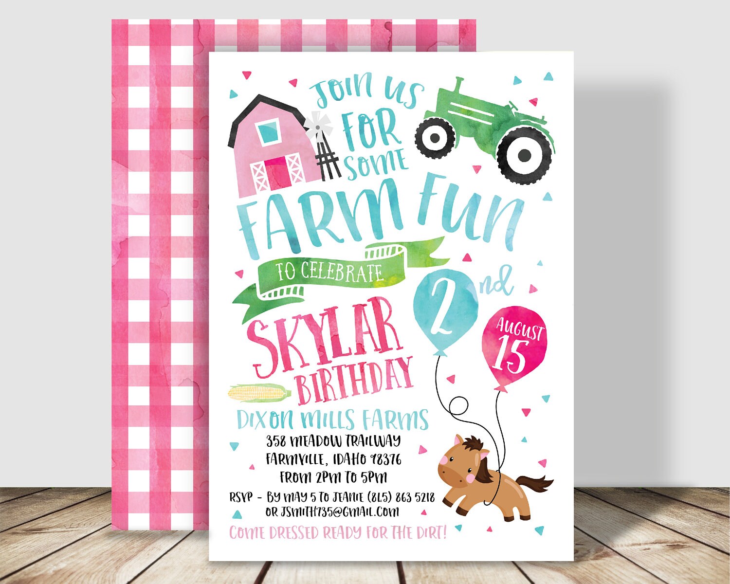 Farm Pink Barnyard Girl Birthday Party Invitation 5x7 | Etsy