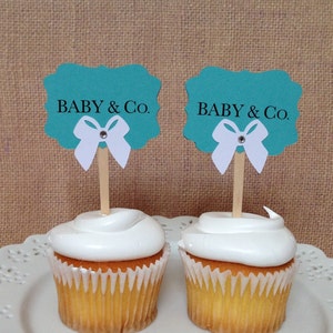 12 Baby and Co. Blue Baby Shower Party Cupcake toppers