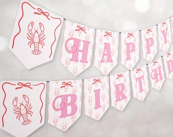 Pinch Me I'm One Girl Birthday Banner - Lobster Broil 1st Birthday Nautical Low Country Crawfish Boil Summer Banner INSTANT DOWNLOAD
