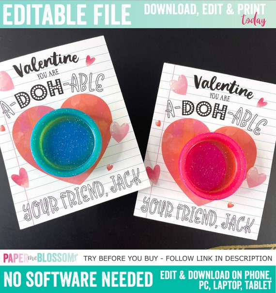 EDITABLE Valentine You Are A Doh  Able Valentines Day Kids