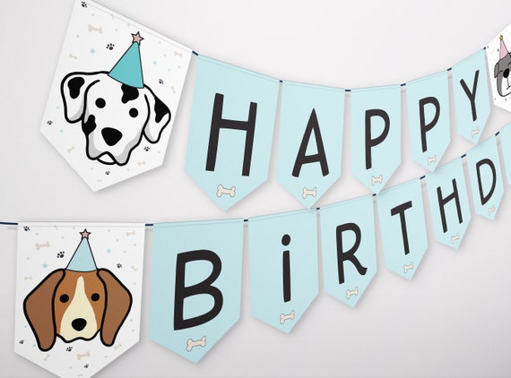 Happy Birthday Dog Banner - Cute Puppy Themed Party Decoration Banner With Letters