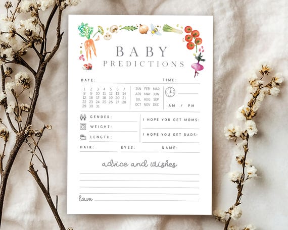 Editable Locally Grown Baby Shower Wish Cards - A Little Sprout Homegrown Wish Cards Farmer's Market Predictions Shower Card PDF 5x7