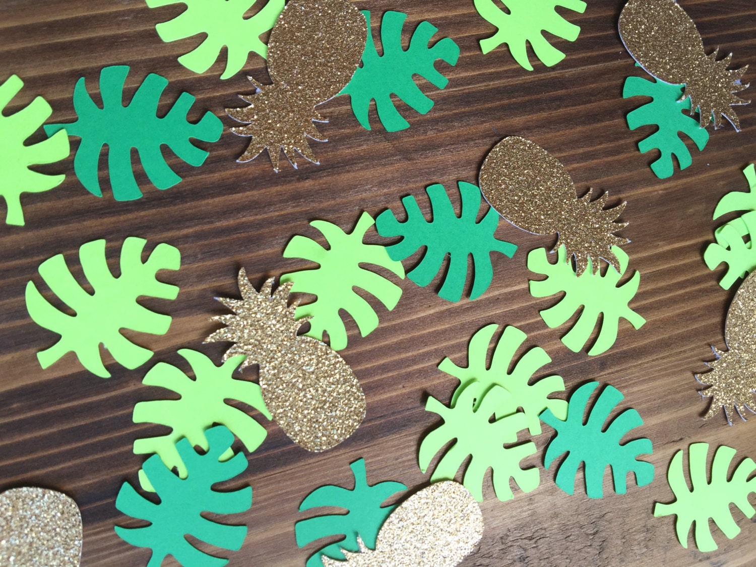 Gold Glitter Pineapples and Tropical Leaves Confetti Luau Party Confetti
