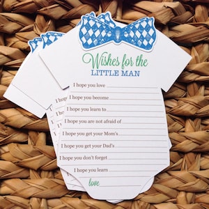 12 Little man CUSTOM baby bodysuit bow tie baby shower wish cards image 1