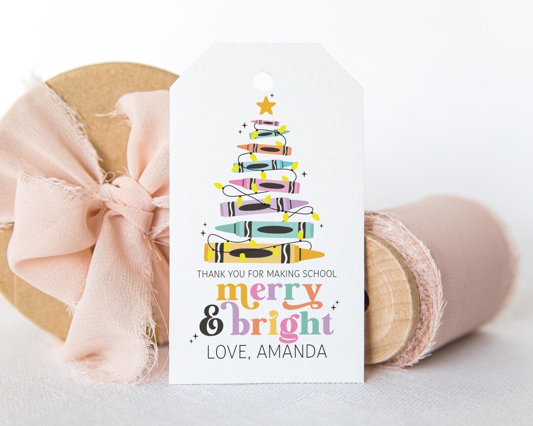 EDITABLE School Merry and Bright Christmas Gift Tag - Teacher Holiday ...