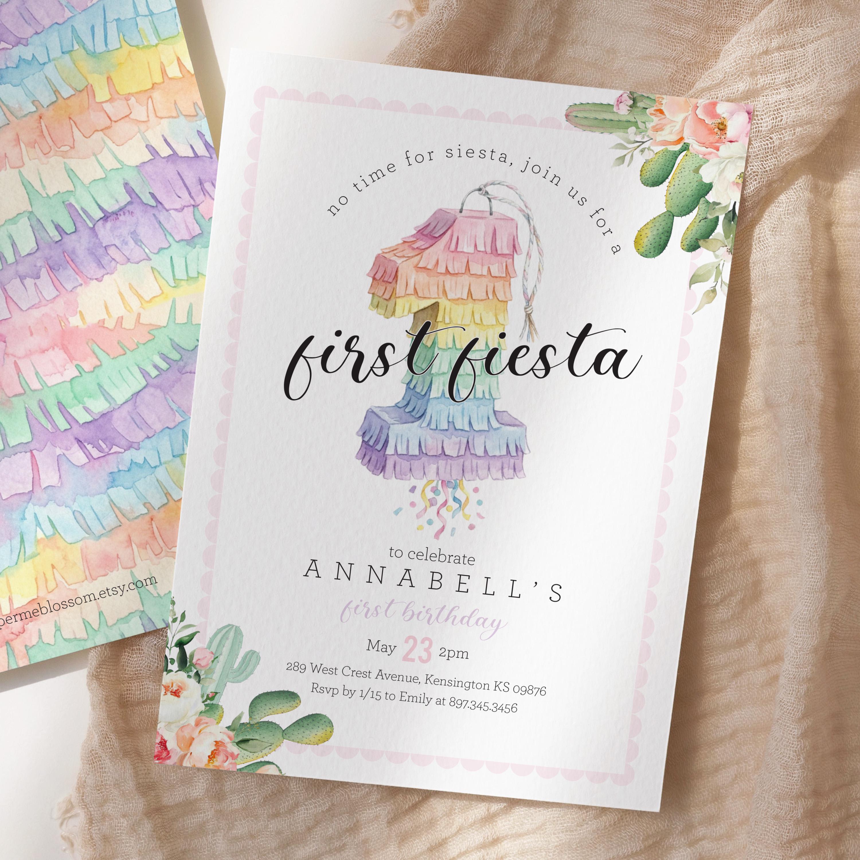 EDITABLE Printable First Fiesta Piñata Birthday Poster - Watercolor ...