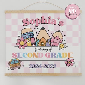 EDITIERBARE Erster Schultag Retro Custom Schild JEDE GÜTE - Back to School Pencil Kariertes Retro Poster Schild - 8x10 oder 16x20