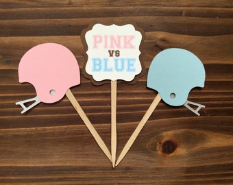 12 Pink VS Blue Gender reveal baby shower Cupcake Toppers/Food Picks
