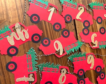 Red Farm Truck Christmas Pine Birthday Photo Milestone Banner - Red Truck Birthday Photo Garland - 12 month first year photo Banner-NB to 12