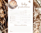 Editable A Baby is Brewing Coffee Baby Shower Game Card - Gender Neutral Cafe Bebe Gingham Baby Predictions & Wish Advice Card PDF 5x7