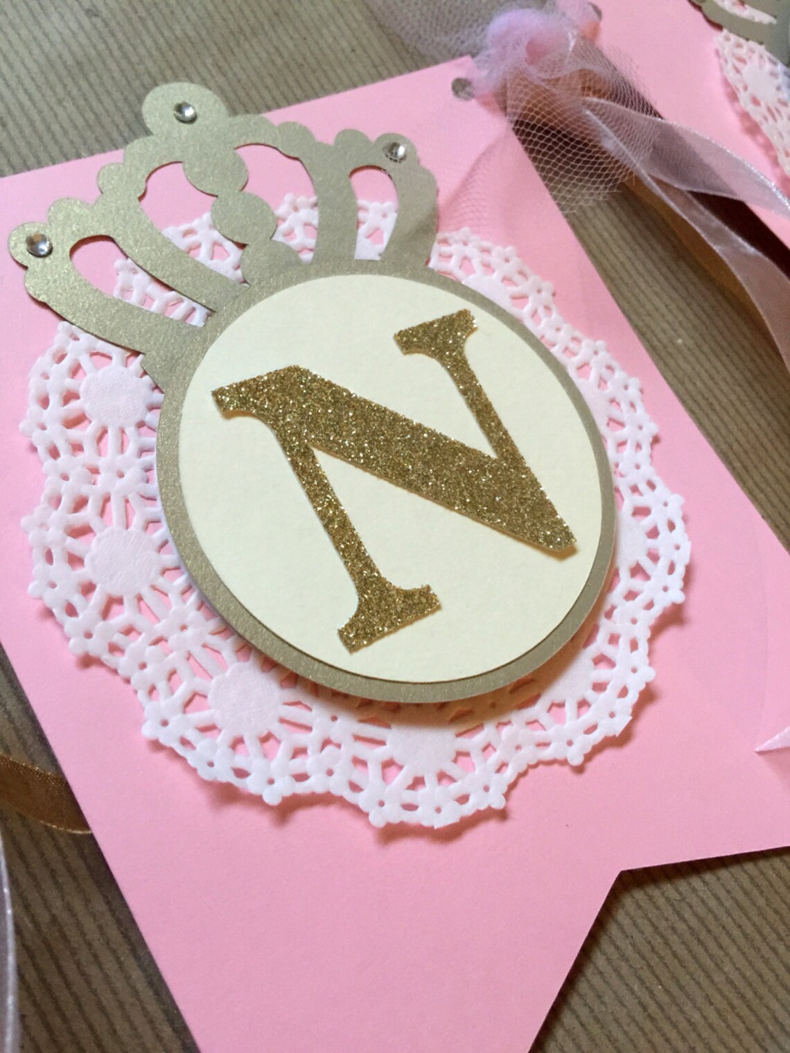 Pink and Gold Glitter Custom Crown Princess Birthday Banner | Etsy